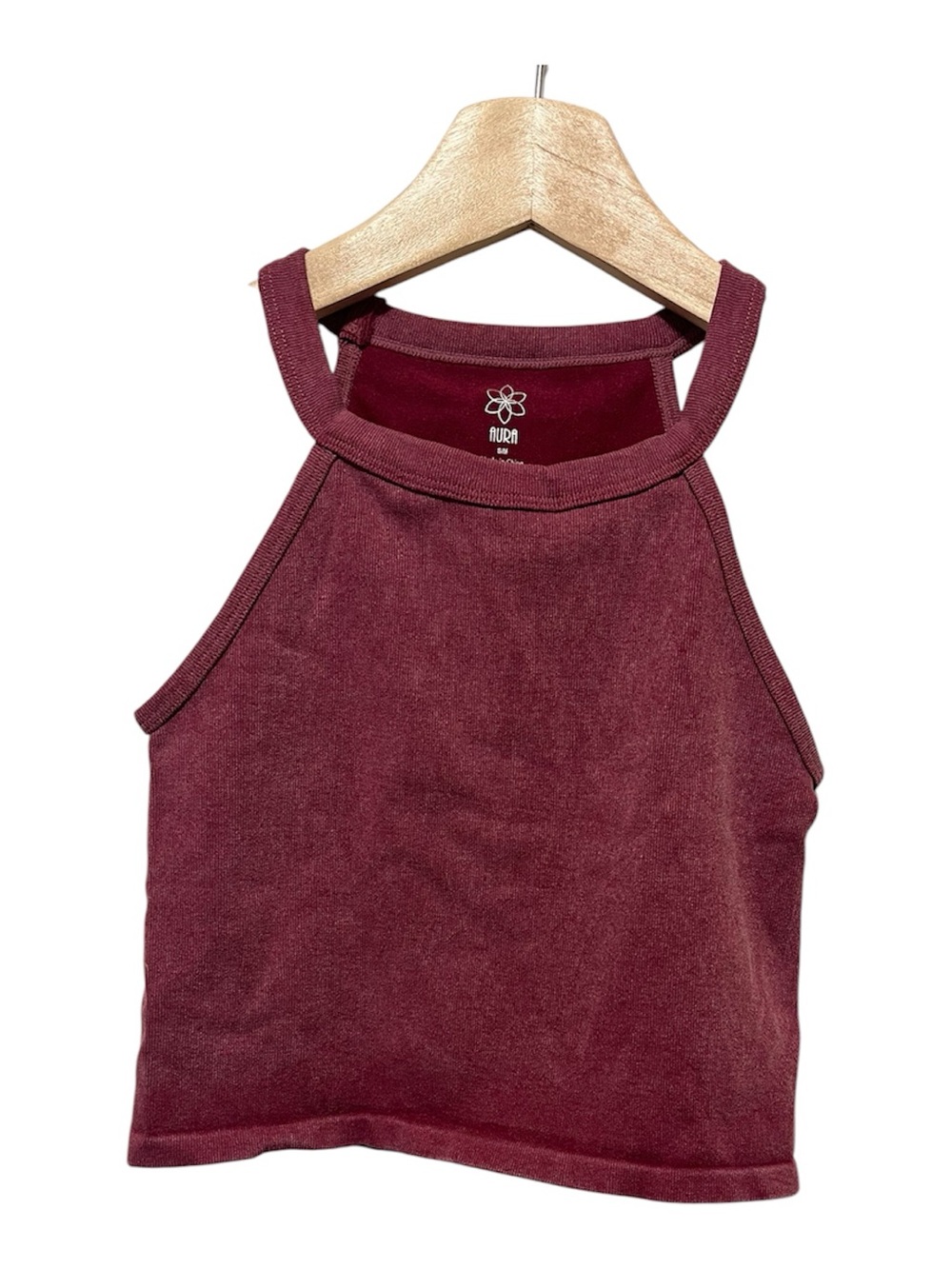 Aura Burgundy Halter Crop Tank Top Size S/M NWT